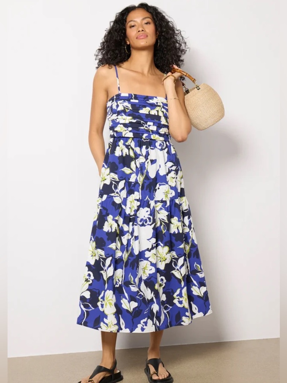 Evereve Blue White Floral Midi Dress NEW